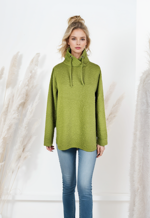 Quilted L/S High Collar Top -- D28367 Apple