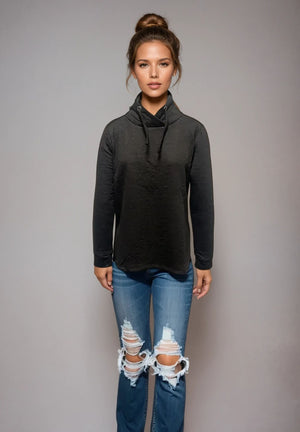 Quilted L/S High Collar Top -- D28367 Black