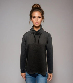 Quilted L/S High Collar Top -- D28367 Black