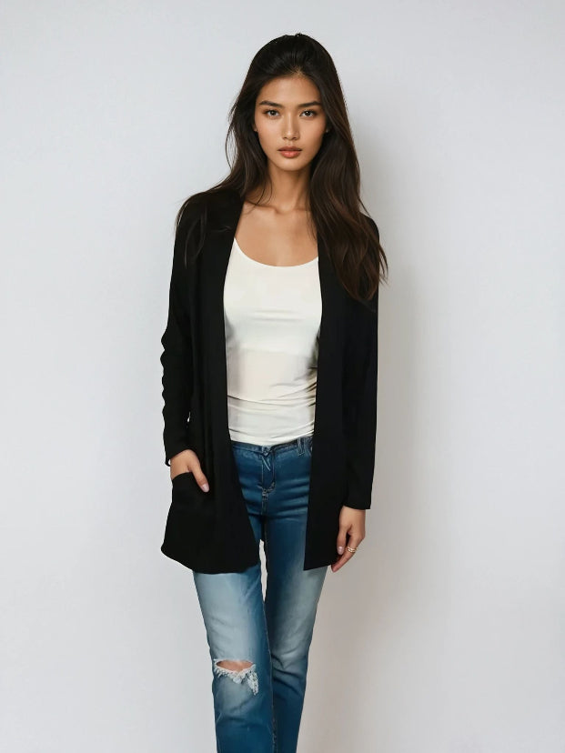Open Front Cardigan -- Black (D28516CR)