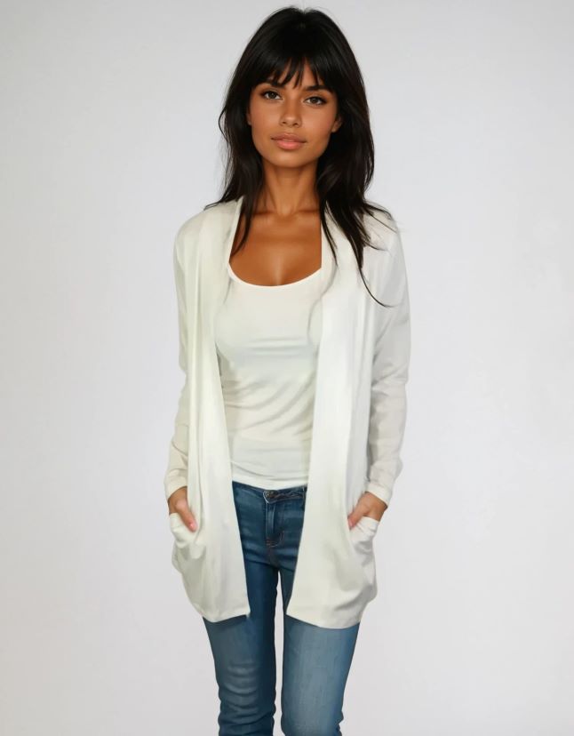 Open Front Cardigan -- Whisper White (D28516CR)