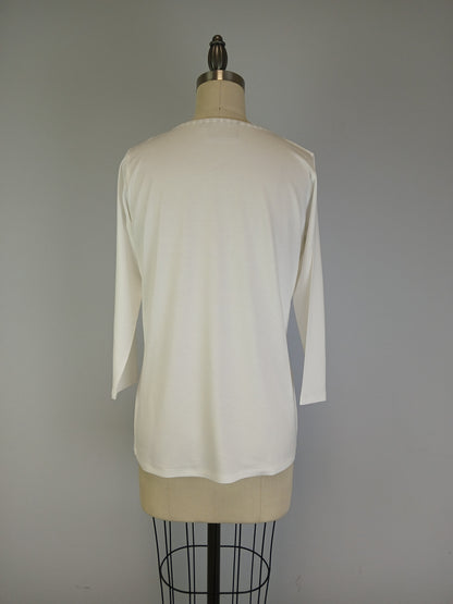 Embroidered Top Long Sleeve and Scoop Neckline -- Whisper White (D28664)