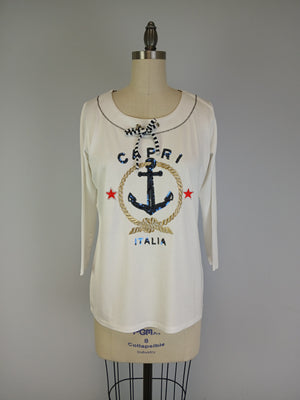 Embroidered Top Long Sleeve and Scoop Neckline -- Whisper White (D28664)