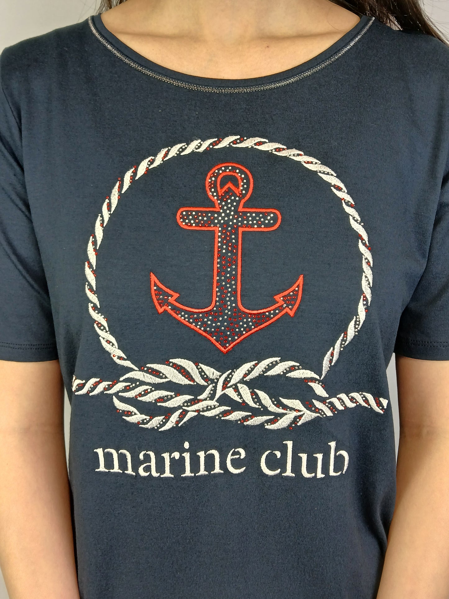 Embroidered Top w Marine Club Logo -- Navy S/S (D28697C)