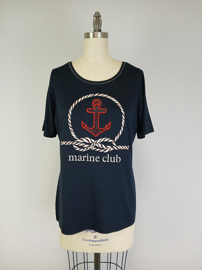 Embroidered Top w Marine Club Logo -- Navy S/S (D28697C)