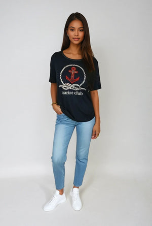 Embroidered Top w Marine Club Logo -- Navy S/S (D28697C)