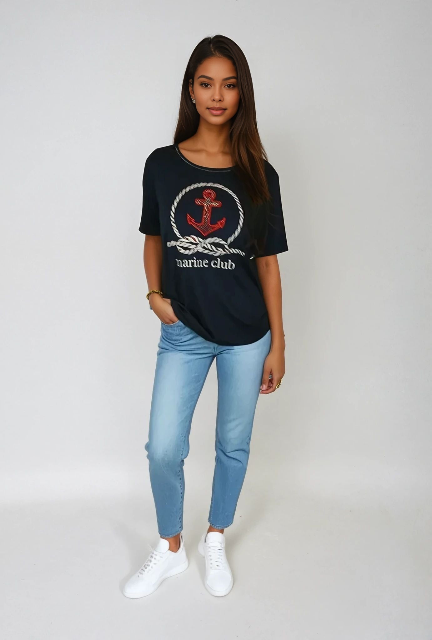 Embroidered Top w Marine Club Logo -- Navy S/S (D28697C)