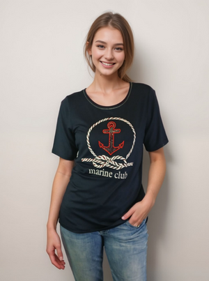 Embroidered Top w Marine Club Logo -- Navy S/S (D28697C)