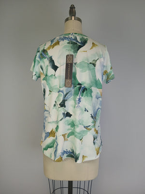 Printed Knit Top -- Blue Green Floral Design S/S (D28808)