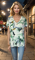 Printed Knit Top -- Blue Green Floral Design S/S (D28808)
