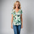 Printed Knit Top -- Blue Green Floral Design S/S (D28808)