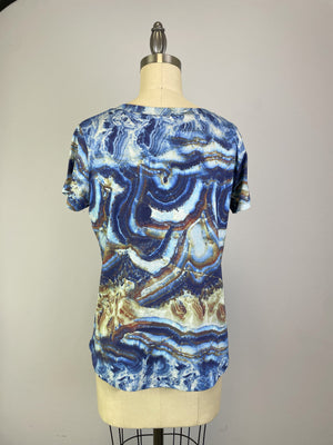 Printed Knit Top -- Blue Marble Design S/S (D28808)