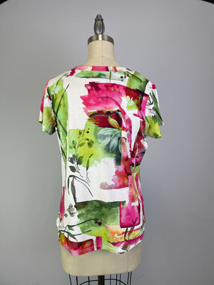 Printed Knit Top -- Pink Floral Design S/S (D28808)