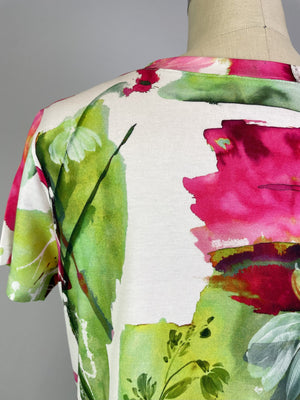Printed Knit Top -- Pink Floral Design S/S (D28808)