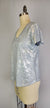 Short Sleeve Foil Print V Neck Top -- Sky Silver (D28813)
