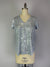 Short Sleeve Foil Print V Neck Top -- Sky Silver (D28813)