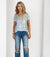 Short Sleeve Foil Print V Neck Top -- Sky Silver (D28813)