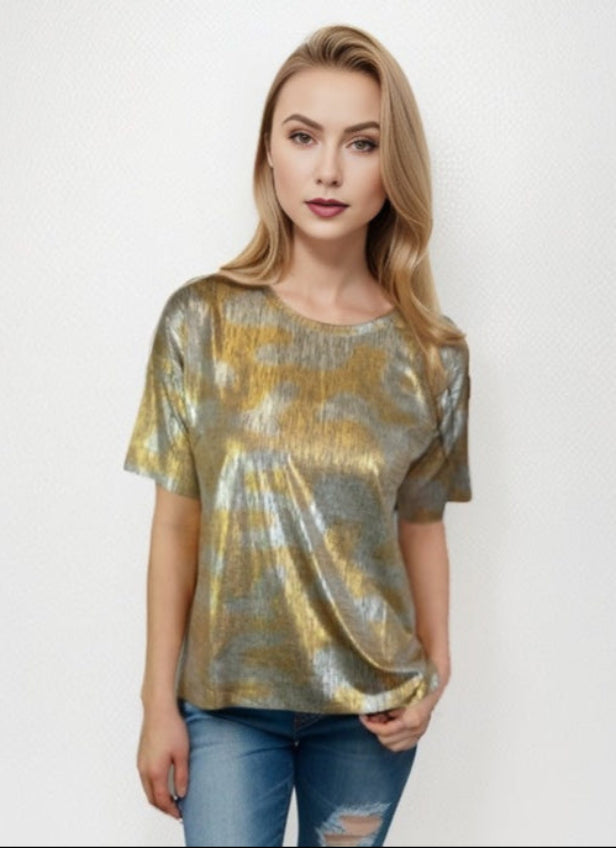 Shine Drop Shoulder Top -- Coffee Silver S/S (D28819)