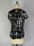 V Neck Knit Top -- Black & Silver Foil Print S/S D28831