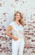 V Neck Knit Top -- Silver Foil Print White S/S D28831