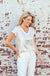 V Neck Knit Top -- Silver Foil Print White S/S D28831