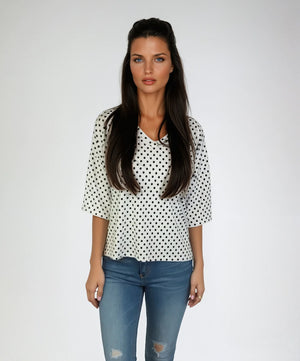 3/4 Sleeve DOT Printed Knit Top D28836 White