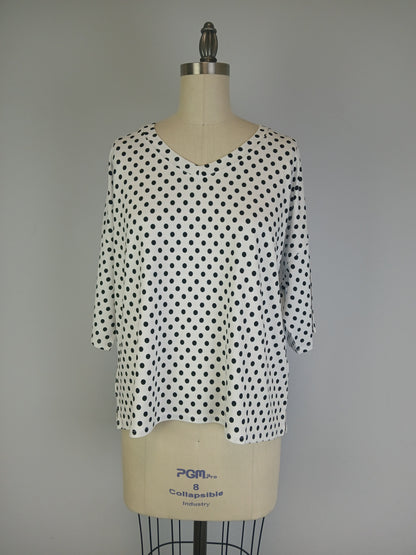 3/4 Sleeve DOT Printed Knit Top D28836 White