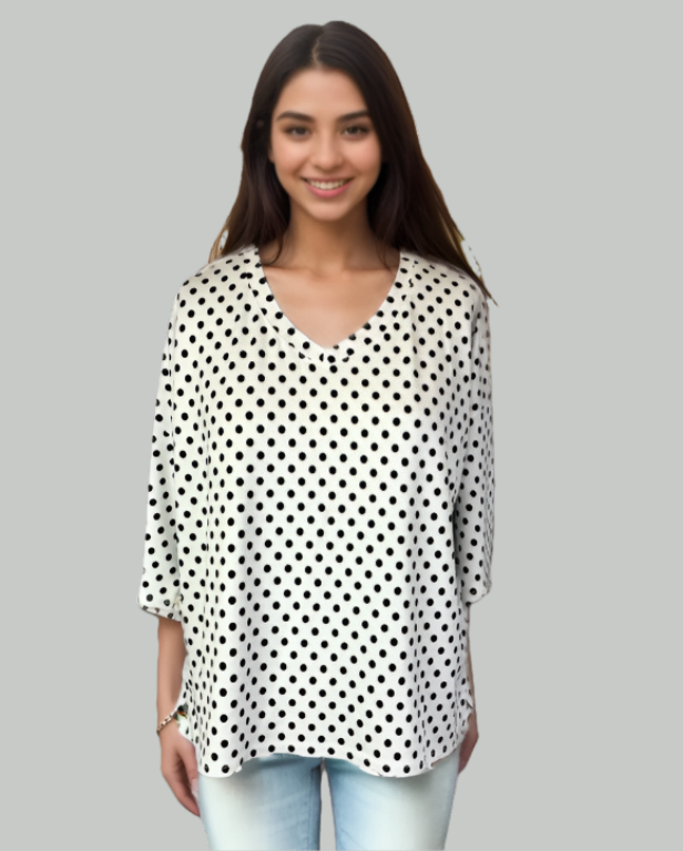 3/4 Sleeve DOT Printed Knit Top D28836