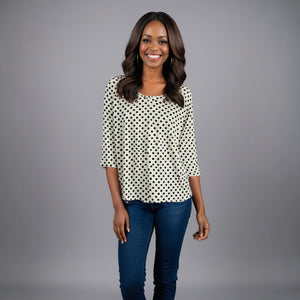 3/4 Sleeve DOT Printed Knit Top D28836 White