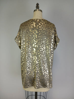 Animal Print Foil Shine Top -- Coffee Gold S/S (D28916)