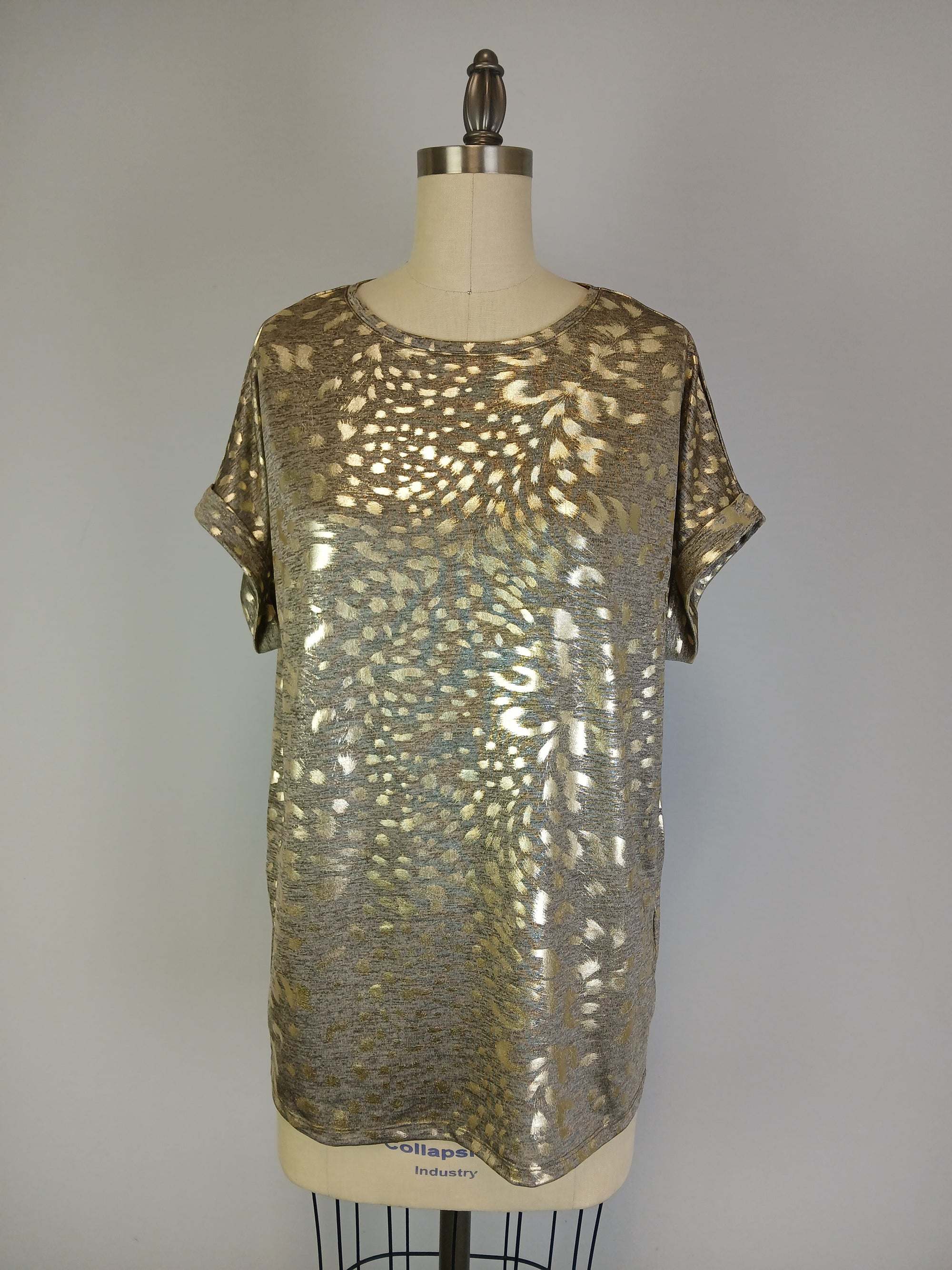 Animal Print Foil Shine Top -- Coffee Gold S/S (D28916)