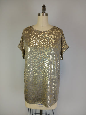 Animal Print Foil Shine Top -- Coffee Gold S/S (D28916)