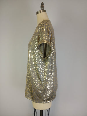 Animal Print Foil Shine Top -- Coffee Gold S/S (D28916)