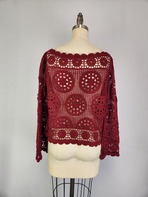 Boatneck Crochet Sweater (D3010) Bourdeaux