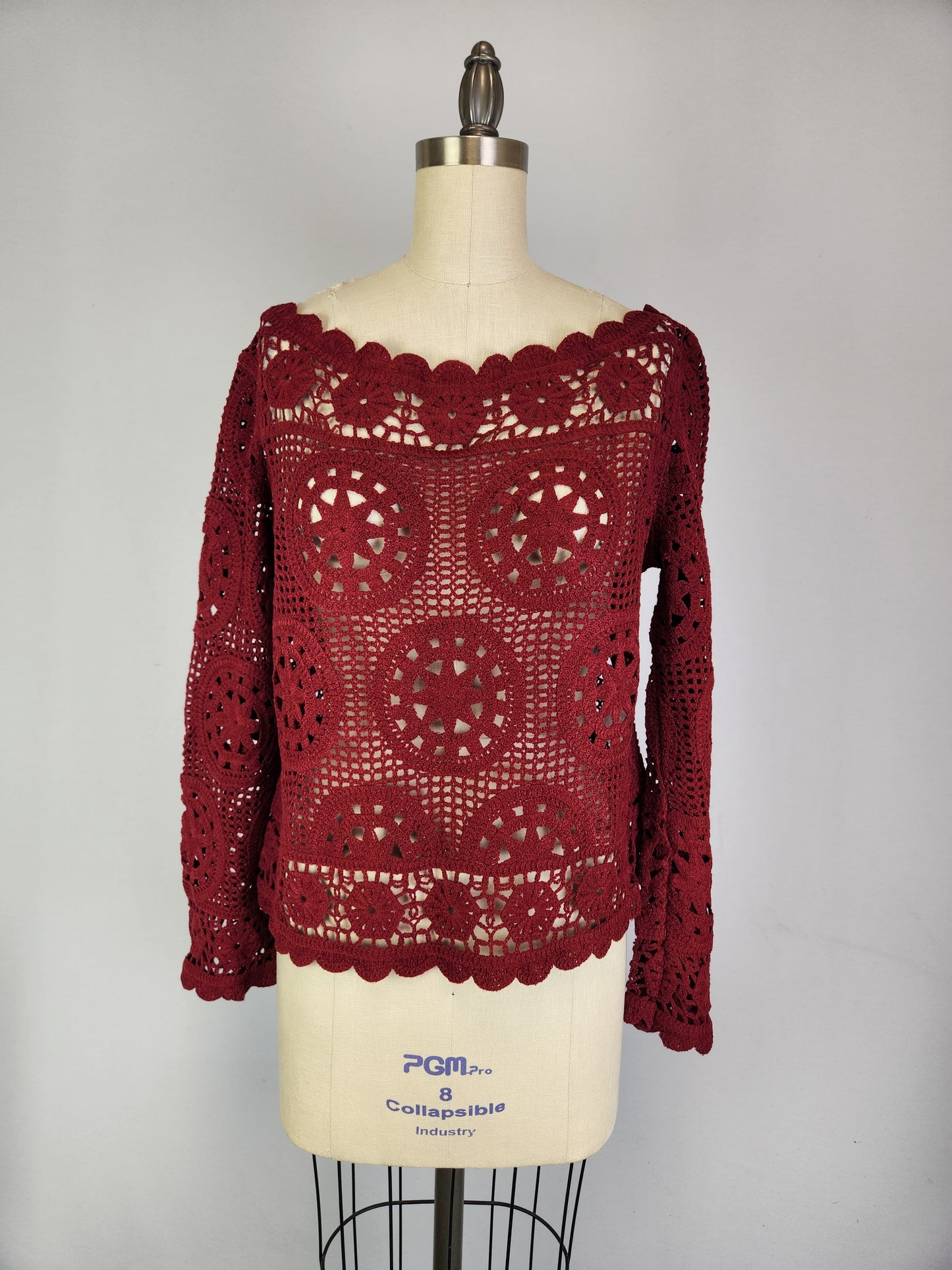 Boatneck Crochet Sweater (D3010) Bourdeaux
