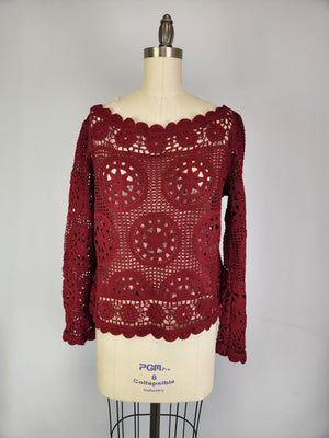 Boatneck Crochet Sweater (D3010) Bourdeaux