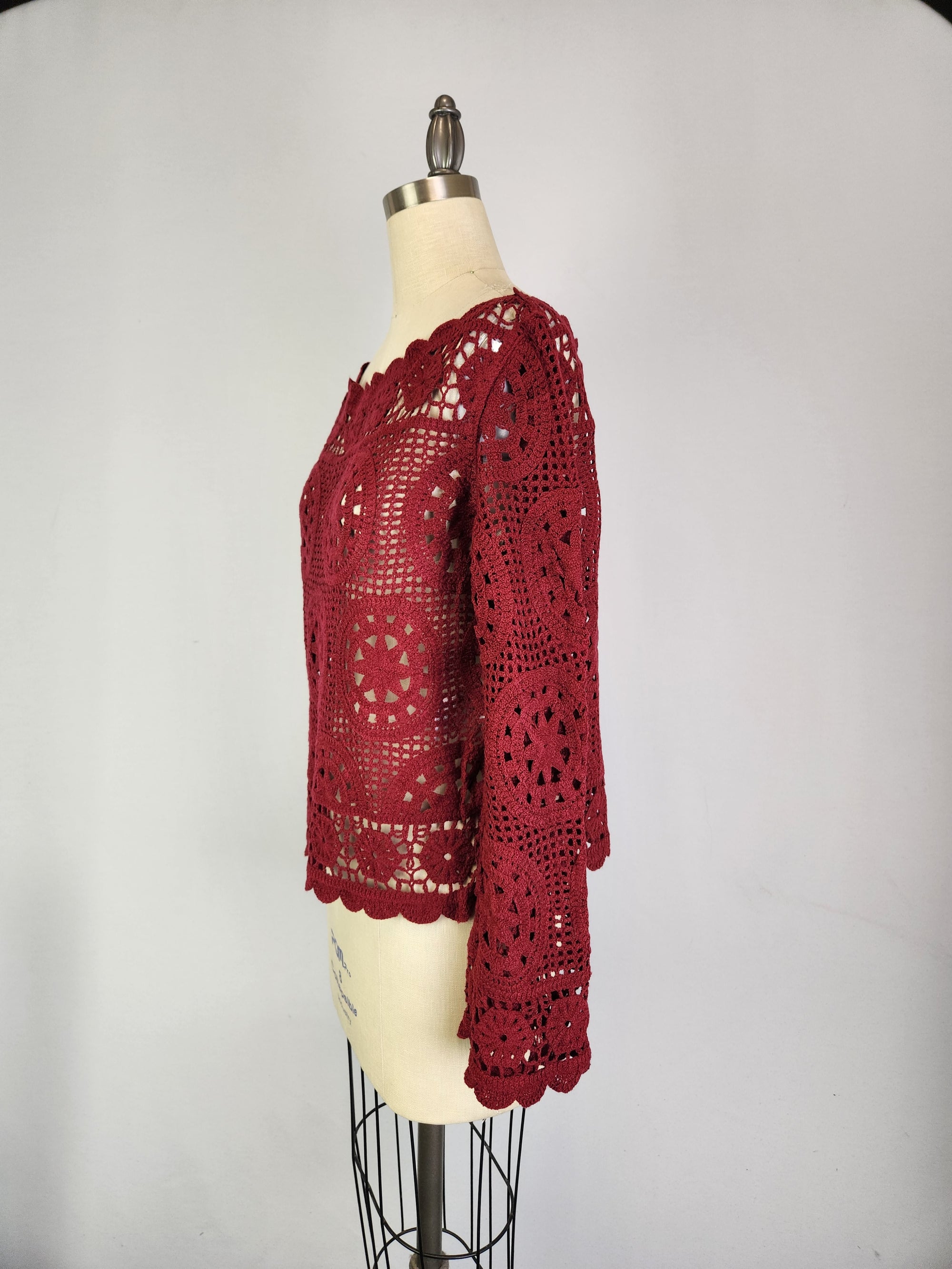 Boatneck Crochet Sweater (D3010) Bourdeaux