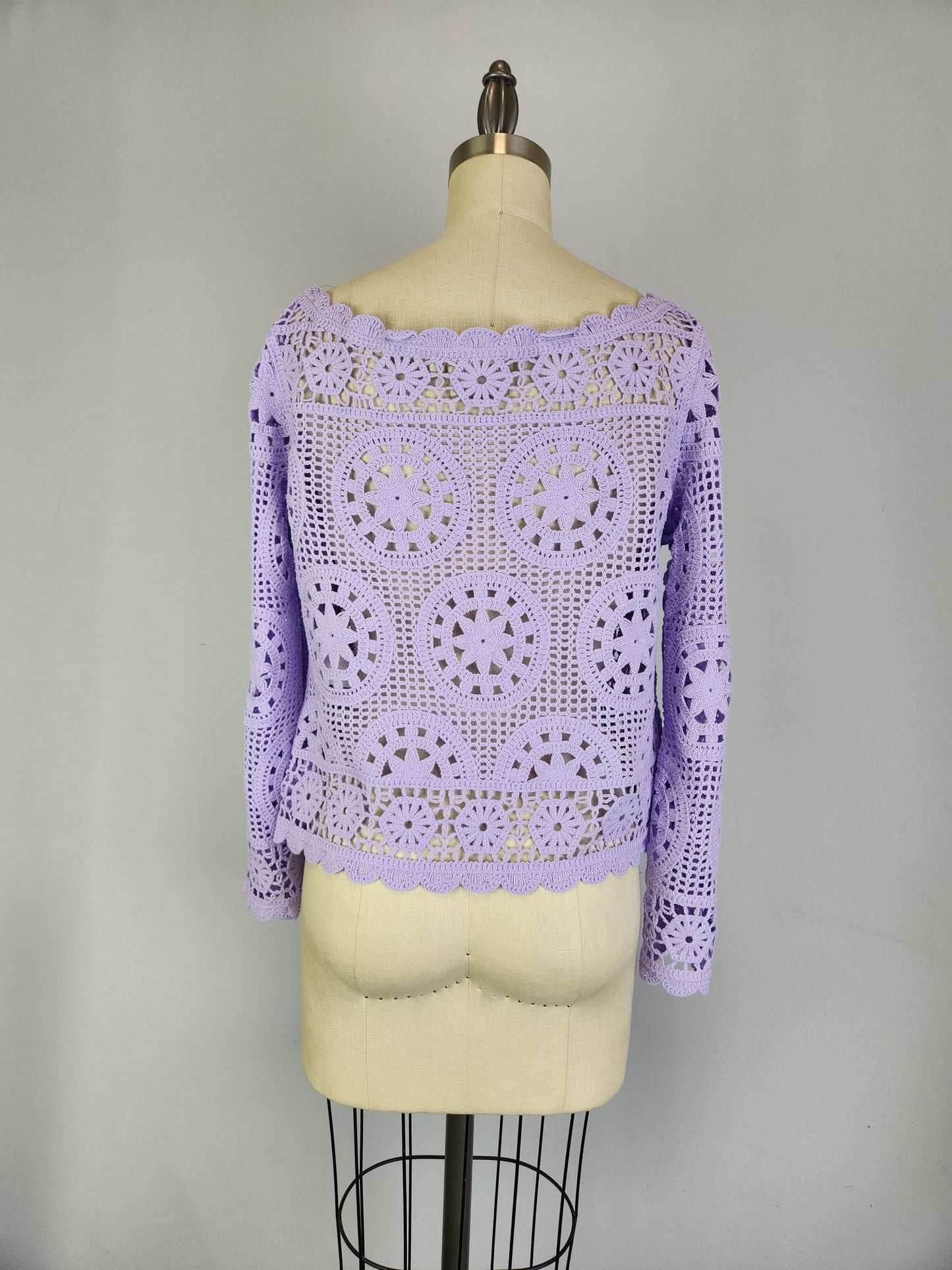 Boatneck Crochet Sweater (D3010) Lavender
