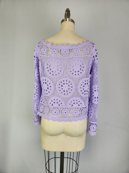 Boatneck Crochet Sweater (D3010) Lavender