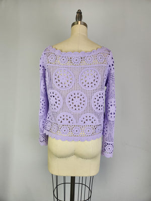 Boatneck Crochet Sweater (D3010) Lavender