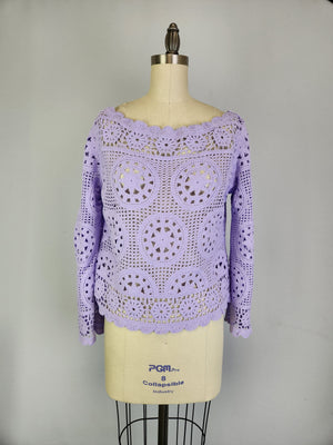 Boatneck Crochet Sweater (D3010) Lavender