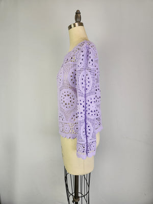 Boatneck Crochet Sweater (D3010) Lavender