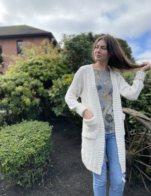 Open Front Cardigan w/ Pockets -- Bone White (D3099)