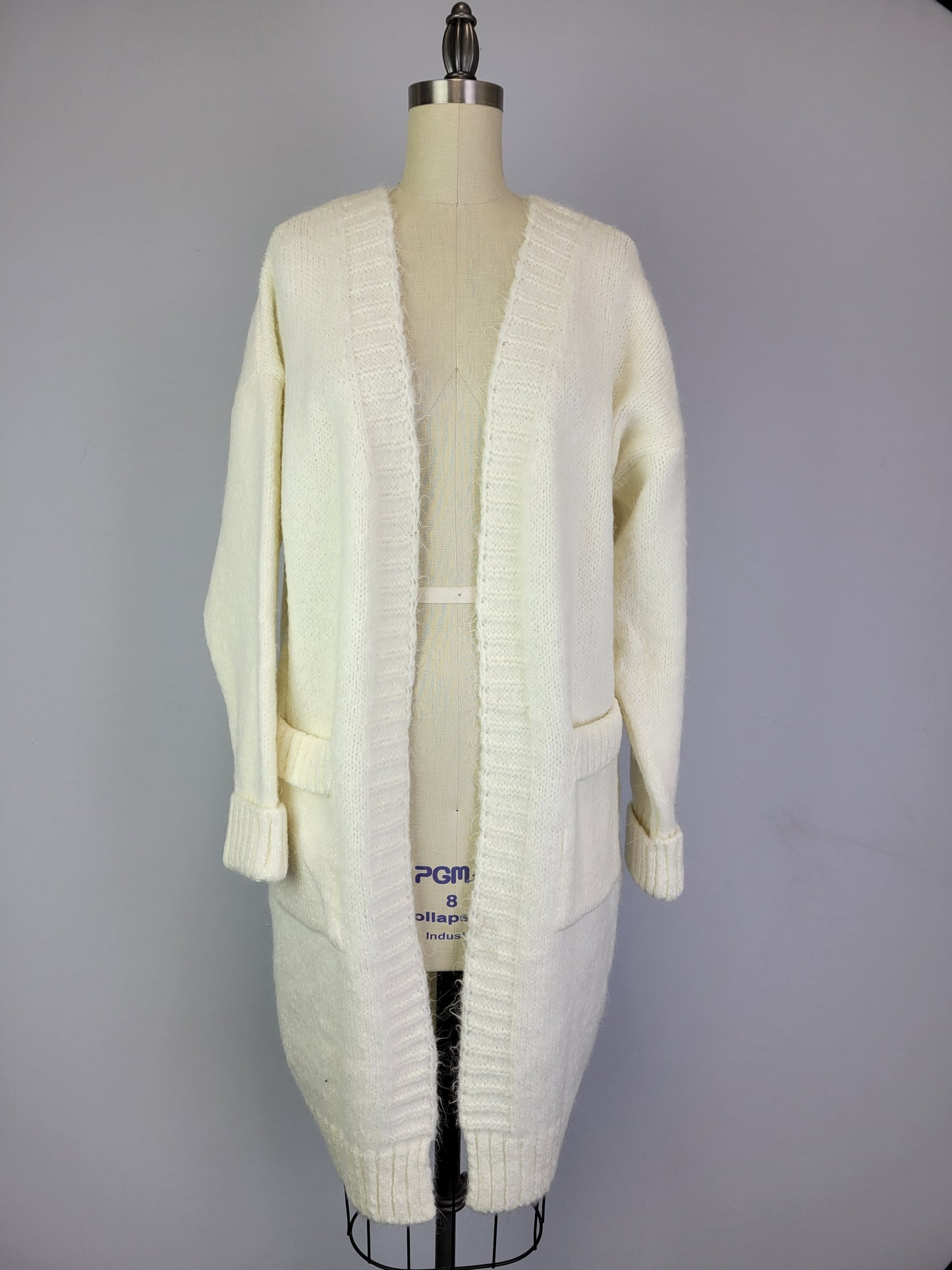 Open Front Cardigan w/ Pockets -- Bone White (D3099)