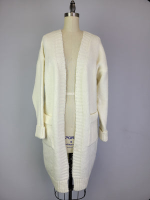 Open Front Cardigan w/ Pockets -- Bone White (D3099)