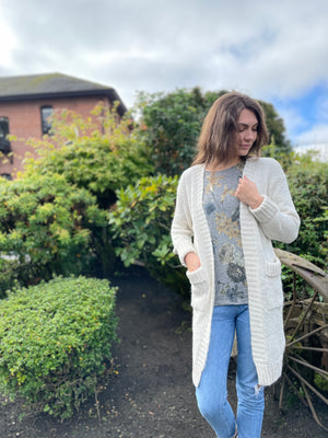 Open Front Cardigan w/ Pockets -- Bone White (D3099)