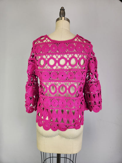 Crochet Sweater with Wrist Sleeve (D3110) Fuschia