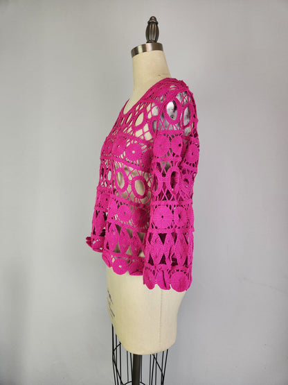 Crochet Sweater with Wrist Sleeve (D3110) Fuschia