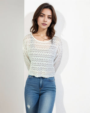 Ribbon Lace Drop Shoulder Top -- Whisper White (D3877)