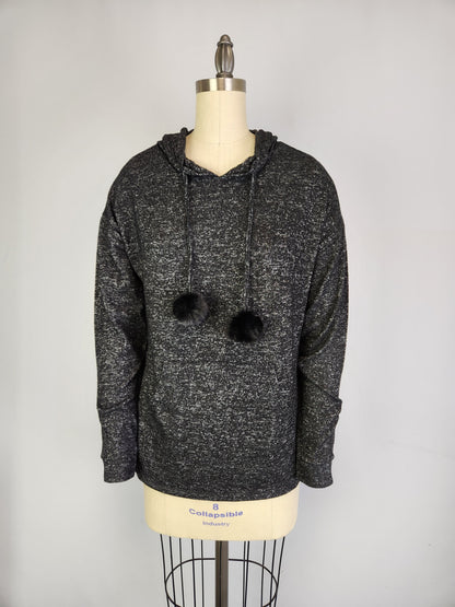 Hooded Sweater-like Top w/ Puff Ball Drawstring - TETRO (D400)